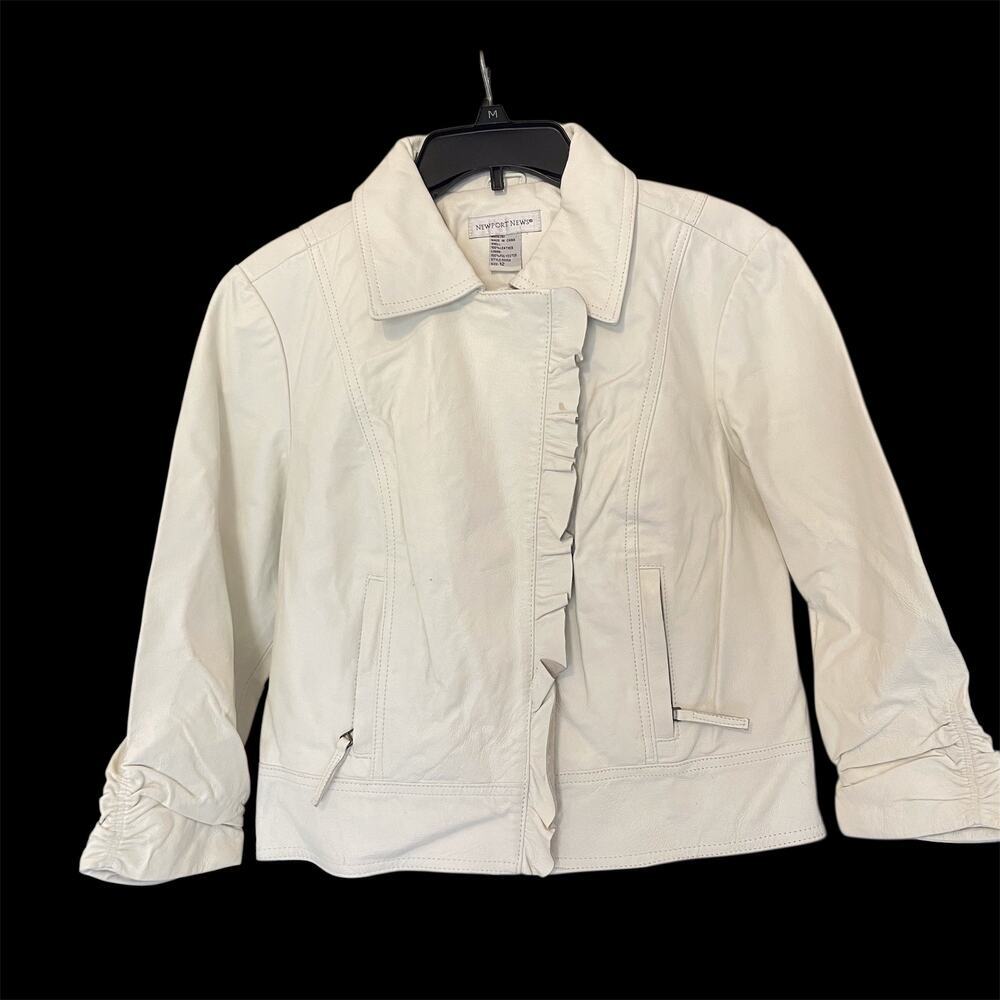 Newport News Women's Motorcycle Genuine Leather Jacket Size 12 WITH STAINS
